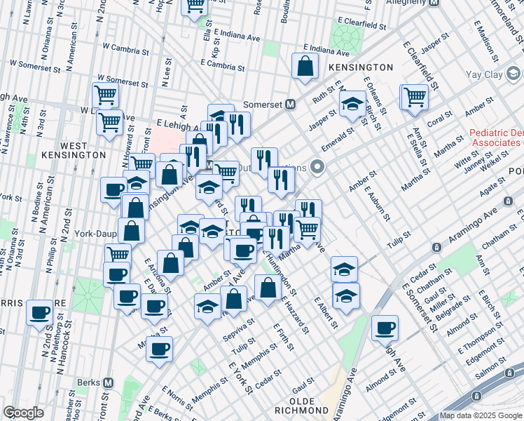 map of restaurants, bars, coffee shops, grocery stores, and more near 2643 Braddock Street in Philadelphia