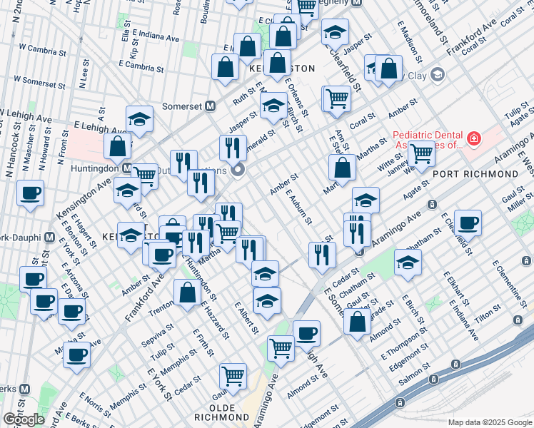 map of restaurants, bars, coffee shops, grocery stores, and more near 2127 East Somerset Street in Philadelphia