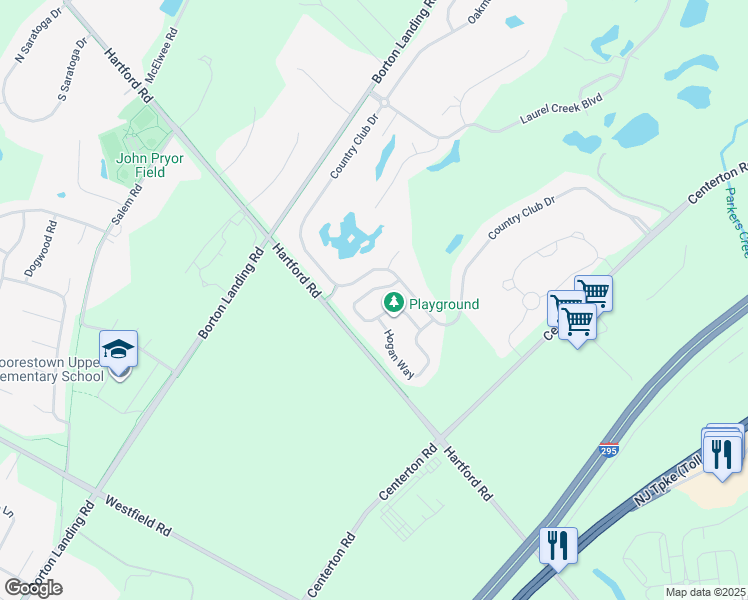 map of restaurants, bars, coffee shops, grocery stores, and more near 17 Palmer Drive in Moorestown