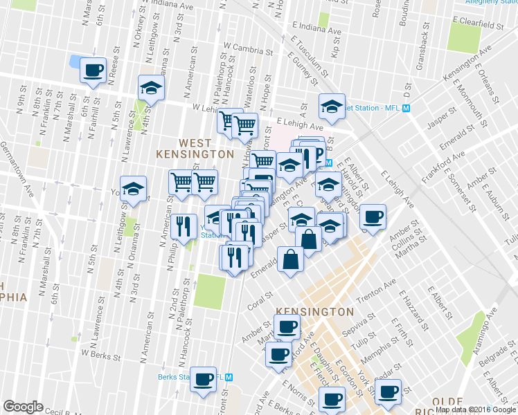 map of restaurants, bars, coffee shops, grocery stores, and more near in Philadelphia
