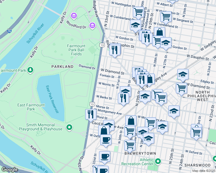 map of restaurants, bars, coffee shops, grocery stores, and more near in Philadelphia