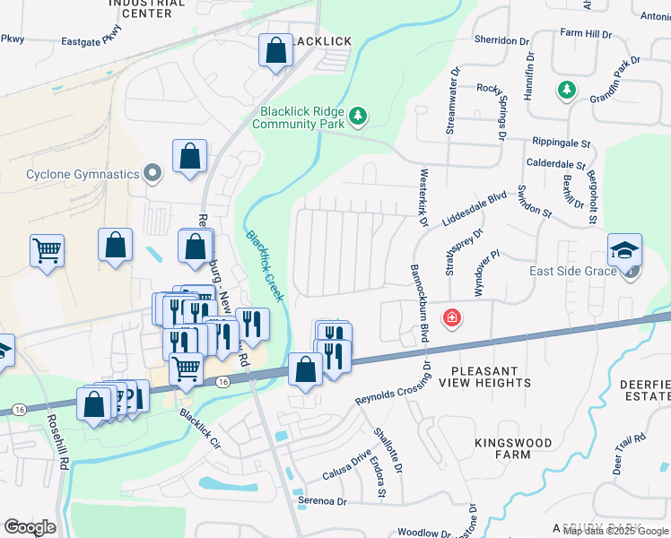 map of restaurants, bars, coffee shops, grocery stores, and more near 172 Macenroe Drive in Blacklick