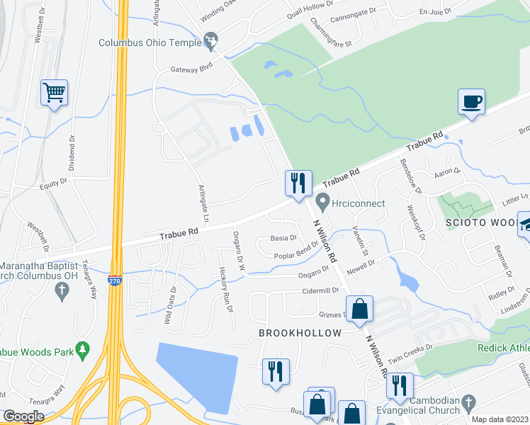 map of restaurants, bars, coffee shops, grocery stores, and more near  in Columbus