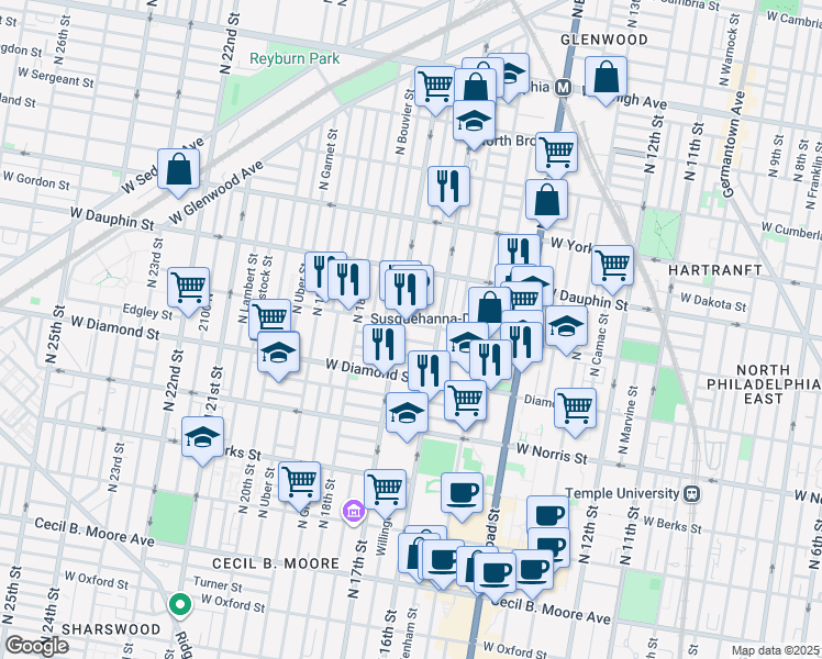 map of restaurants, bars, coffee shops, grocery stores, and more near in Philadelphia