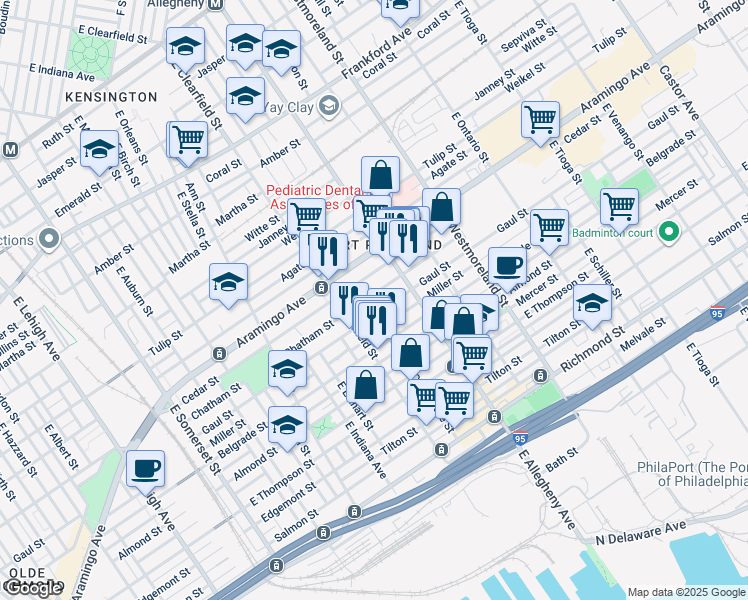 map of restaurants, bars, coffee shops, grocery stores, and more near 3145 Chatham Street in Philadelphia