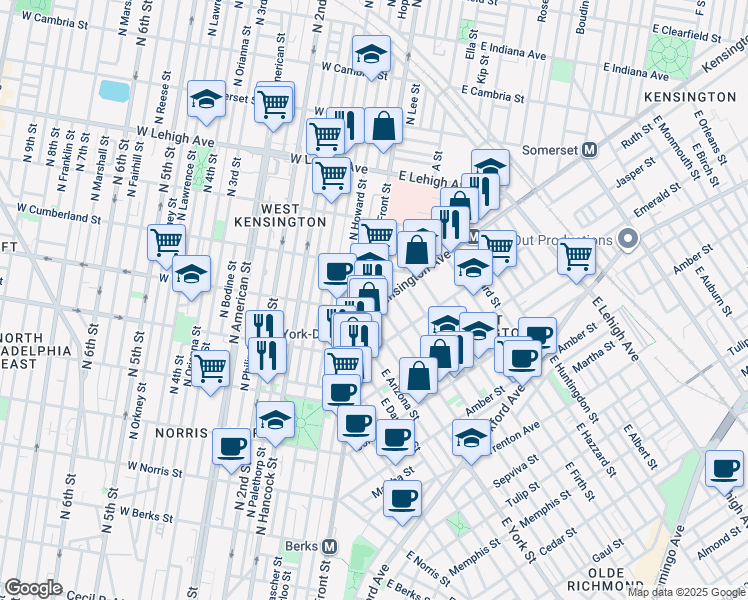 map of restaurants, bars, coffee shops, grocery stores, and more near in Philadelphia