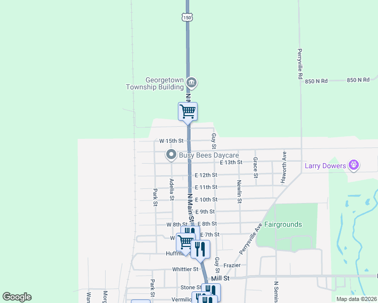 map of restaurants, bars, coffee shops, grocery stores, and more near 201 West 14th Street in Georgetown