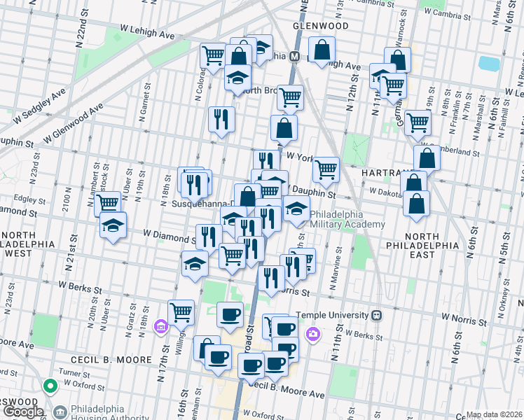 map of restaurants, bars, coffee shops, grocery stores, and more near in Philadelphia