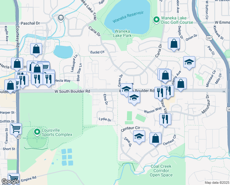 map of restaurants, bars, coffee shops, grocery stores, and more near in Lafayette
