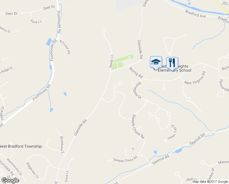 map of restaurants, bars, coffee shops, grocery stores, and more near Bright Glade Circle in Chester County