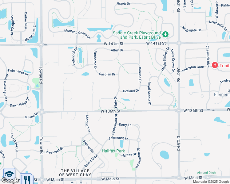 map of restaurants, bars, coffee shops, grocery stores, and more near 13750 Pinto Drive in Carmel