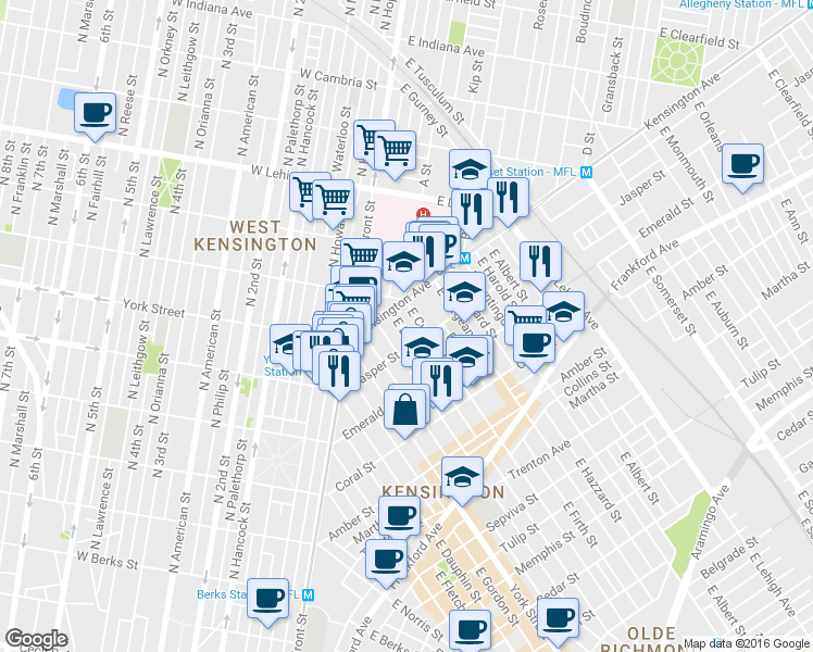 map of restaurants, bars, coffee shops, grocery stores, and more near 1833 East Letterly Street in Philadelphia