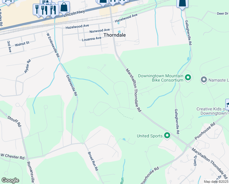 map of restaurants, bars, coffee shops, grocery stores, and more near 1514 West Sedona Drive in Chester County