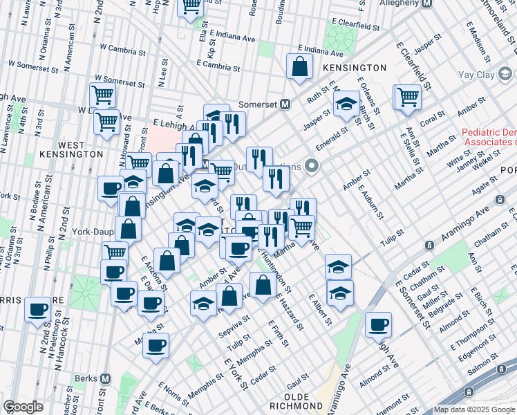 map of restaurants, bars, coffee shops, grocery stores, and more near 2647 Braddock Street in Philadelphia