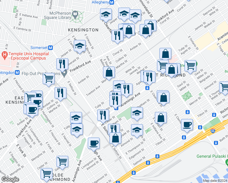 map of restaurants, bars, coffee shops, grocery stores, and more near 2937 Weikel Street in Philadelphia