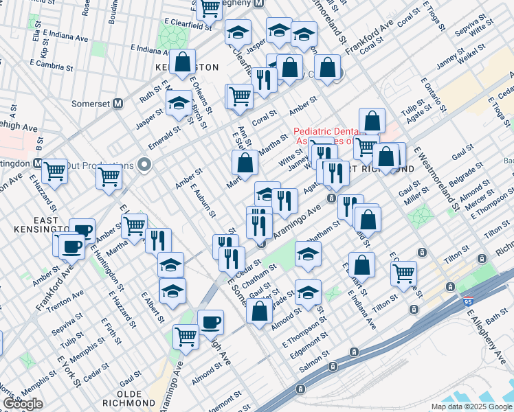map of restaurants, bars, coffee shops, grocery stores, and more near 2937 Weikel Street in Philadelphia