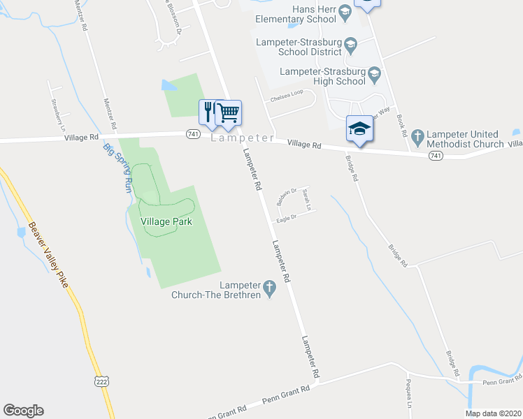 map of restaurants, bars, coffee shops, grocery stores, and more near in Lampeter