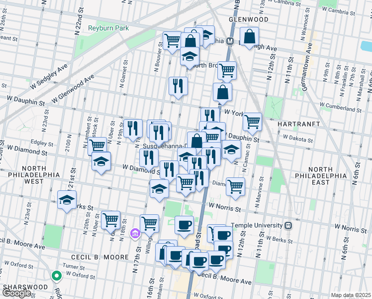 map of restaurants, bars, coffee shops, grocery stores, and more near in Philadelphia