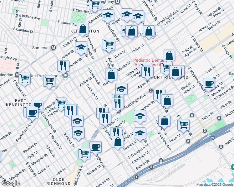 map of restaurants, bars, coffee shops, grocery stores, and more near 2941 Weikel Street in Philadelphia