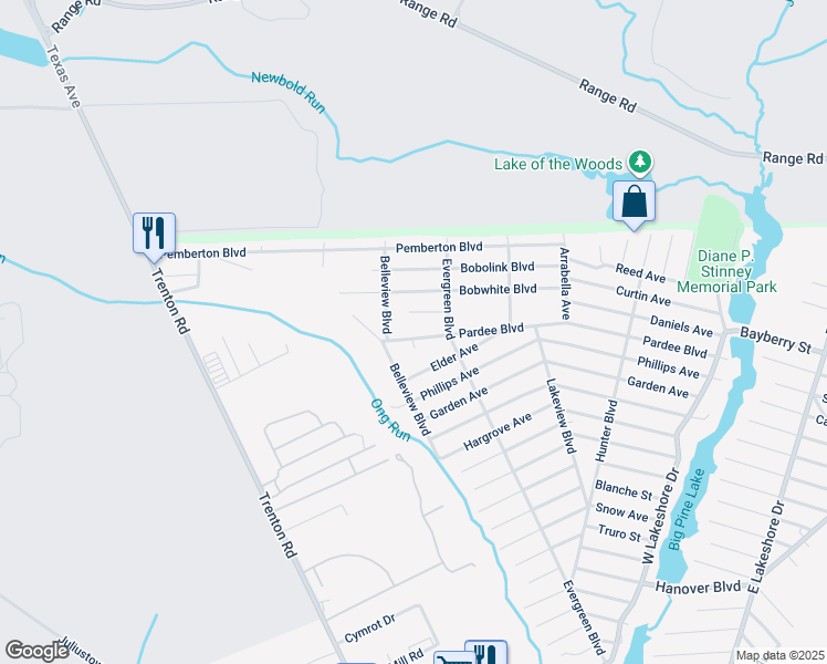 map of restaurants, bars, coffee shops, grocery stores, and more near 534 Pardee Boulevard in Pemberton Township