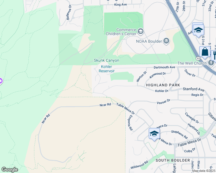 map of restaurants, bars, coffee shops, grocery stores, and more near 1865 Kohler Drive in Boulder