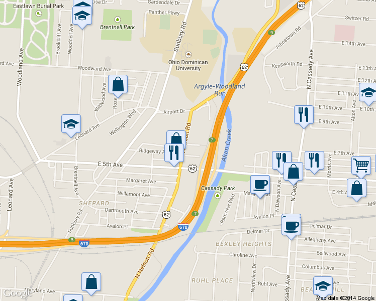 map of restaurants, bars, coffee shops, grocery stores, and more near 888 N Nelson Rd in Columbus