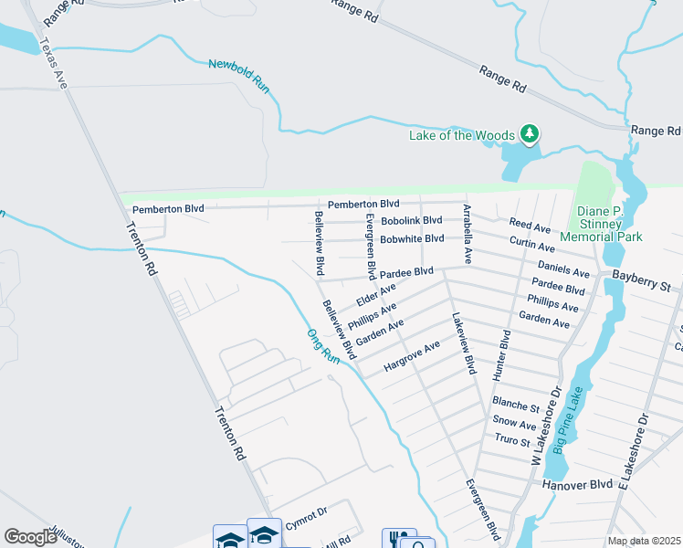 map of restaurants, bars, coffee shops, grocery stores, and more near 534 Pardee Boulevard in Pemberton Township