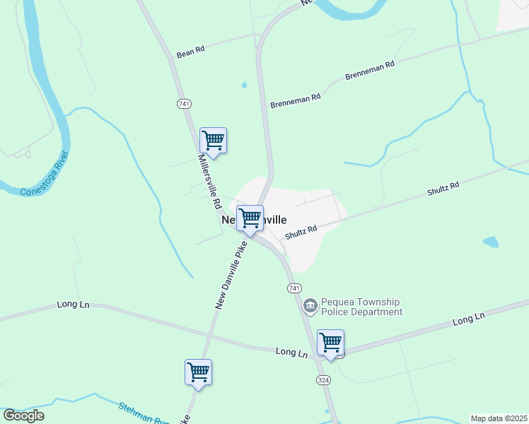 map of restaurants, bars, coffee shops, grocery stores, and more near 2093 New Danville Pike in Lancaster