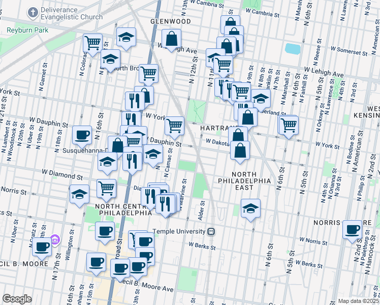 map of restaurants, bars, coffee shops, grocery stores, and more near 1119 West Nevada Street in Philadelphia