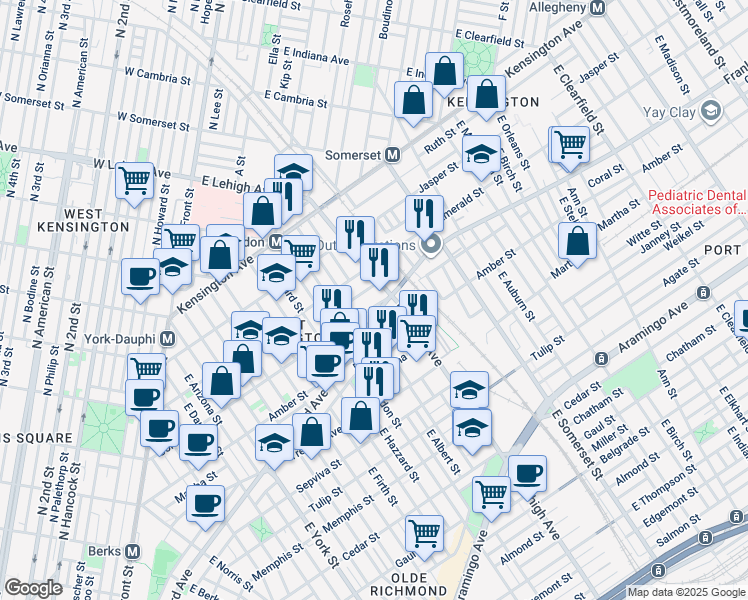 map of restaurants, bars, coffee shops, grocery stores, and more near 2654 Coral Street in Philadelphia