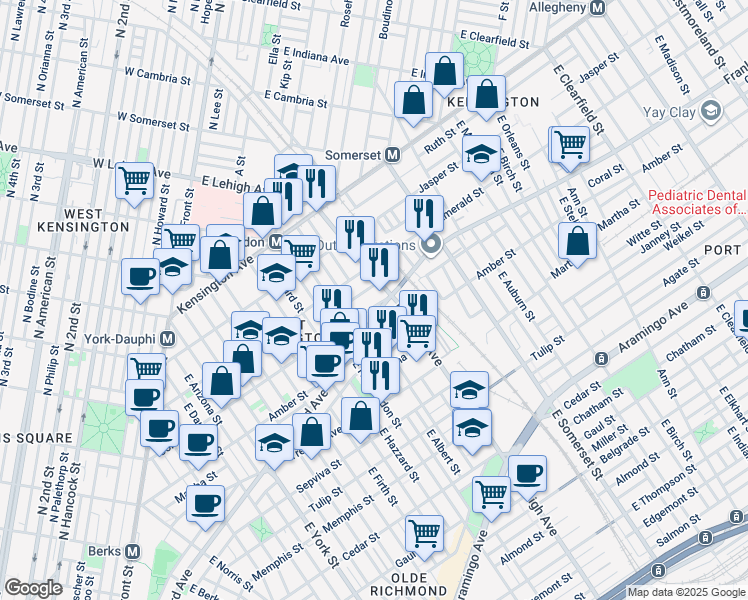 map of restaurants, bars, coffee shops, grocery stores, and more near 2654 Coral Street in Philadelphia