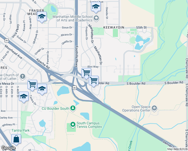 map of restaurants, bars, coffee shops, grocery stores, and more near 4141 Arapahoe Avenue in Boulder