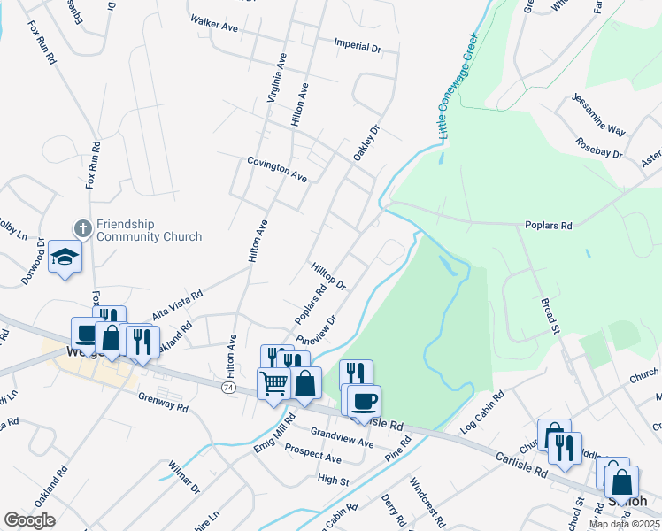 map of restaurants, bars, coffee shops, grocery stores, and more near 1927 Poplars Road in York