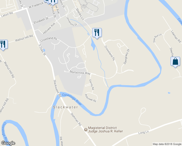 map of restaurants, bars, coffee shops, grocery stores, and more near Murrycross Way in Millersville