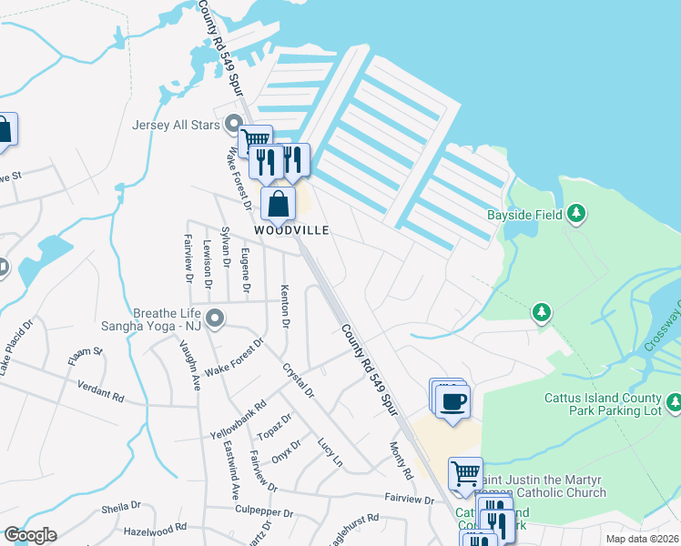 map of restaurants, bars, coffee shops, grocery stores, and more near 1150 Laurel Drive in Toms River