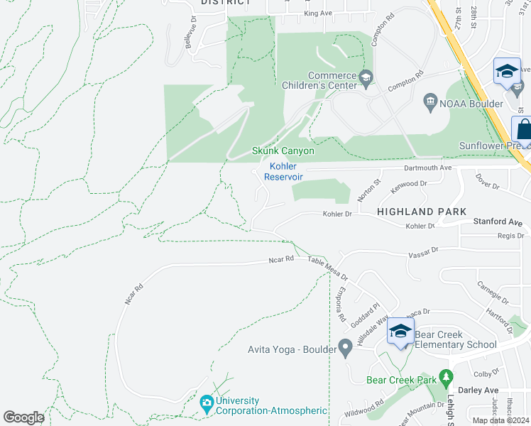 map of restaurants, bars, coffee shops, grocery stores, and more near 390 Hollyberry Lane in Boulder