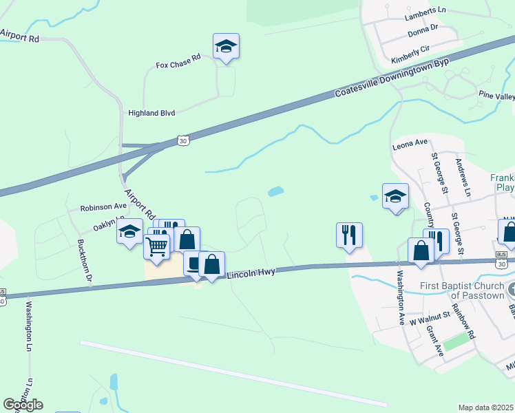 map of restaurants, bars, coffee shops, grocery stores, and more near 150 Hamilton Ln. in Coatesville