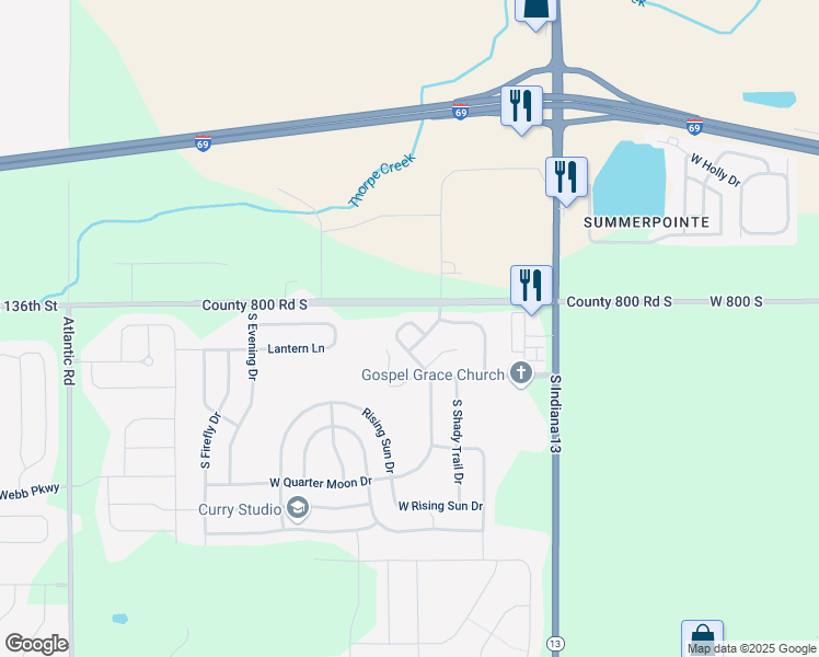 map of restaurants, bars, coffee shops, grocery stores, and more near 9307 West Dockside Circle in Pendleton