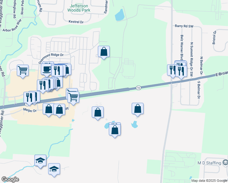map of restaurants, bars, coffee shops, grocery stores, and more near 8525 East Broad Street in Blacklick