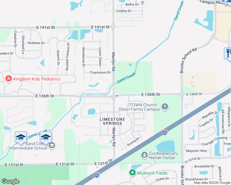 map of restaurants, bars, coffee shops, grocery stores, and more near 12022 East 136th Street in Noblesville