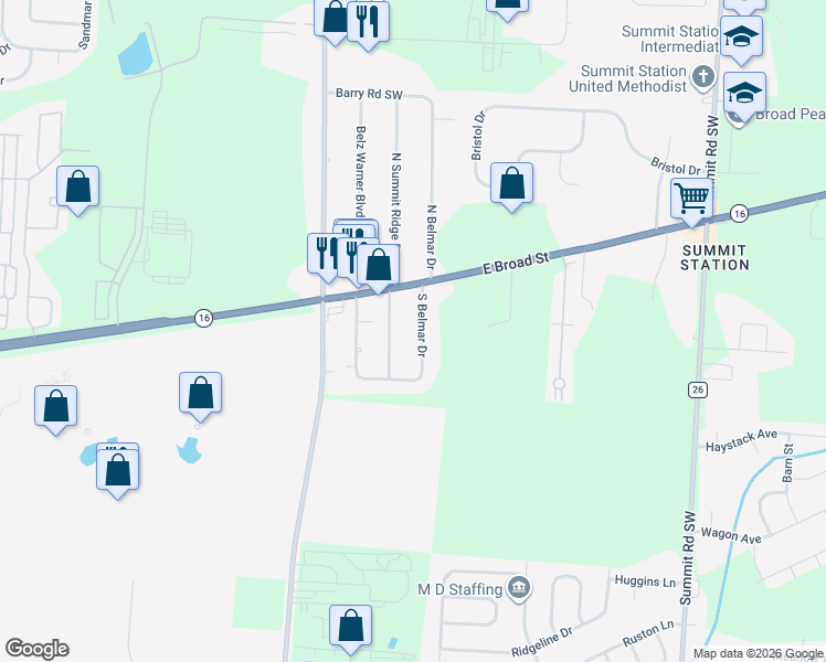 map of restaurants, bars, coffee shops, grocery stores, and more near 90 South Belmar Drive in Reynoldsburg