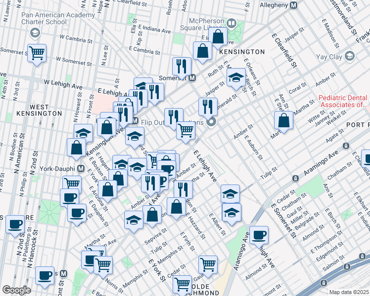 map of restaurants, bars, coffee shops, grocery stores, and more near 2666 Coral Street in Philadelphia