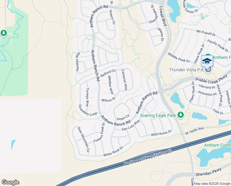 map of restaurants, bars, coffee shops, grocery stores, and more near 16010 Meeker Way in Broomfield