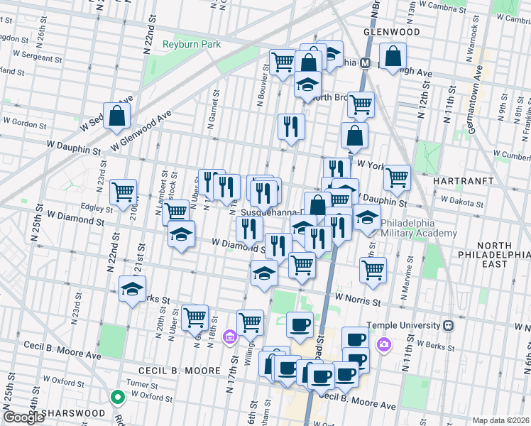 map of restaurants, bars, coffee shops, grocery stores, and more near in Philadelphia
