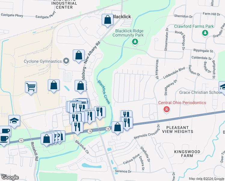 map of restaurants, bars, coffee shops, grocery stores, and more near 171 Macdougall Lane in Columbus