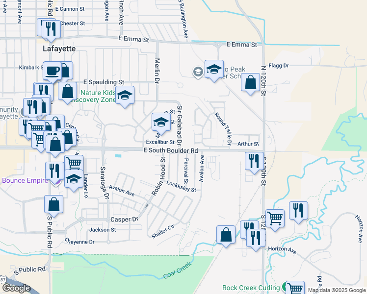map of restaurants, bars, coffee shops, grocery stores, and more near 904 Excalibur Street in Lafayette