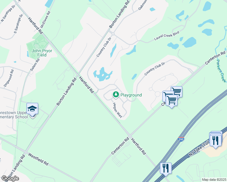 map of restaurants, bars, coffee shops, grocery stores, and more near 6 Palmer Drive in Moorestown