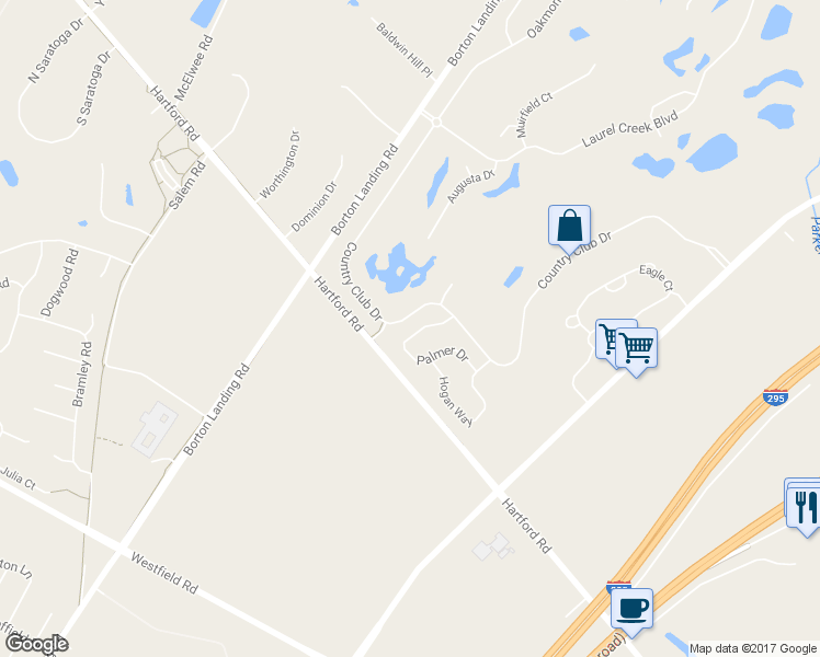 map of restaurants, bars, coffee shops, grocery stores, and more near 17 Palmer Drive in Moorestown