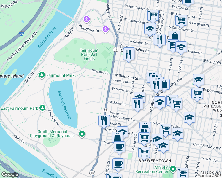 map of restaurants, bars, coffee shops, grocery stores, and more near in Philadelphia