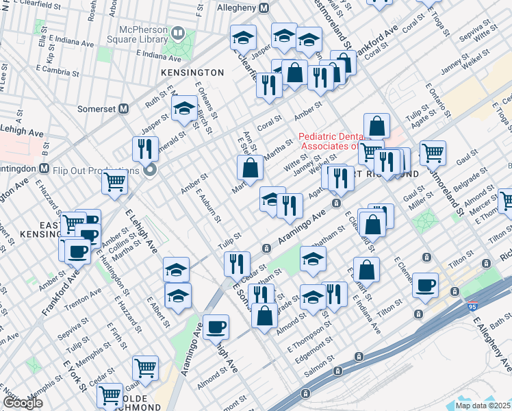 map of restaurants, bars, coffee shops, grocery stores, and more near 2916 Weikel Street in Philadelphia